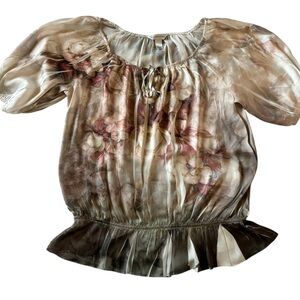 Christopher & Banks Sheer Floral Peasant Blouse Boho Romantic L